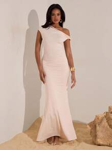 Opulessa Robe en tricot de couleur unie pour femmes, vacances - Nude - Voir 4