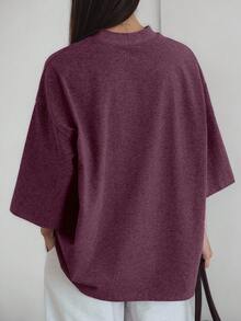 Livesso 春夏寬鬆商務休閒時尚辦公穿搭街頭風女款短袖T恤 - 中紫紅色 - 查看 6