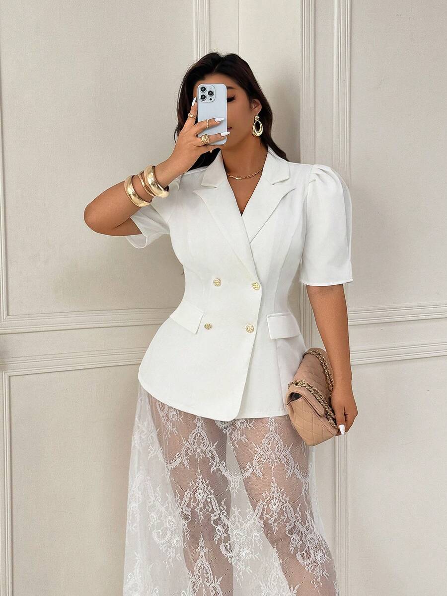 Femmeverse Saia Casual com Detalhe em Renda Plus Size Feminina - Branco - Visão 1