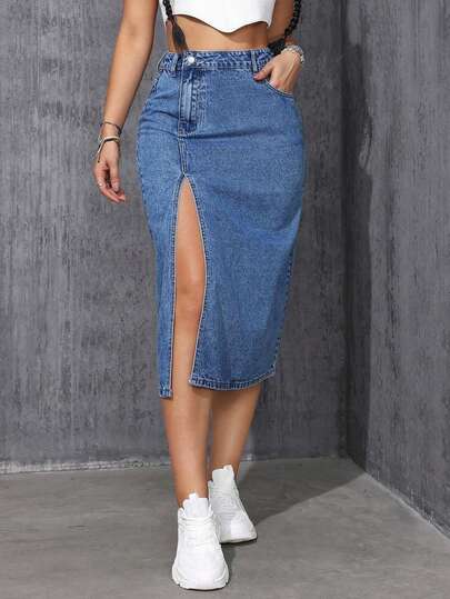 Falda Vaquera Con Abertura Para Mujeres