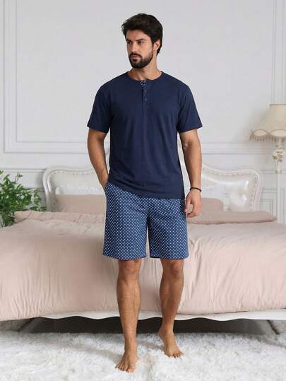 DAZY Men's Summer Short Sleeve T-Shirt And Shorts Pajama Set