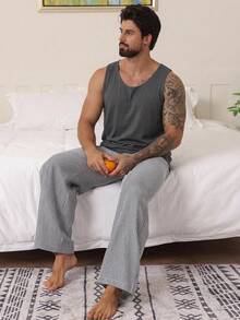 DAZY 男士纯灰色无缝家居服上衣，夏季款 - 灰色 - 查看 5