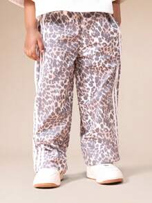 SUMWON Girls Leopard Print Track Pants With Side Stripe Detail Elastic Waist Casual Joggers For Kids School Playground Activewear Vacation - Khaki - View 4