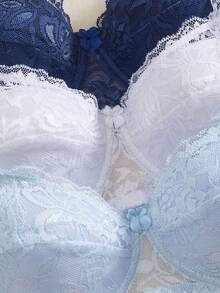 DesireSculpt 3pcs/Set Women's Minimalist Underwire Bra, Sexy Lace Romantic French Style Lingerie - Multicolor - View 5