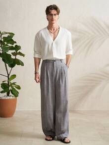 Manfinity Dauomo Men's Pleated Casual Pants With Pockets And Belt Loops, Loose Plaid Design - Multicolor - View 8