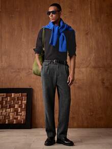 AKNOTIC Business Casual 男士梭织休闲宽松直筒裤，时尚日常百褶裤，男士百褶西装裤，男士针织裤，灰色男士长裤 - 黑色 - 查看 4