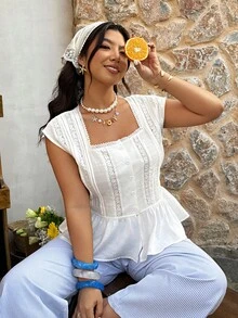 Weeklong Blusa/camisa casual de mujer con parches de encaje de unicolor - Blanco - Ver 1