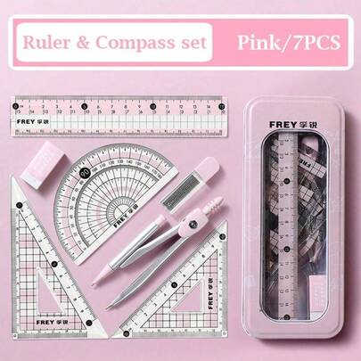 7Pcs/Set Student Examination Multifunction Ruler Gauge Set Seven Pieces 1 Set Ruler & Compass Set, Supports Triangle, Protractor, Circle Tool, Perfect Te Aching Tool For Students,Back To School Essentials,Creative Gift For Thanksgiving, Christmas, Birthday Halloween Decoration Back To School