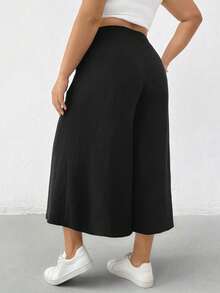 Shapeblank Pantaloni a gamba larga a vita elastica neri casual, comodi e traspiranti, adatti per l'estate, pantaloni alla caviglia larghi e morbidi da donna, abbigliamento estivo, pantaloni ampi - nero - Visualizzare 2