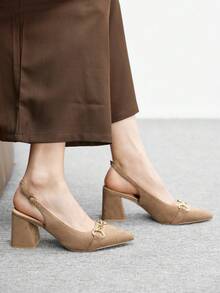 CUCCOO BIZCHIC Women's Burgundy Thick Heel Pumps, Classic Minimalistic Design, Suitable For Commuting, Dating, Party, Holiday, Wedding For Christmas Valentine's Day Spring Shoes - sand camel - View 4