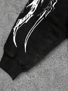 ROMWE MEN Street Life Men's Halloween Dark Metal Punk Style Streetwear Loose Fit Skull & Cross Print Hoodie Sweatshirt