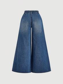SHEIN MOD Women's Button Waist Design Wide Leg Loose Casual Jeans