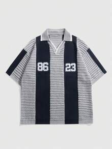 Aesthetic Post 男士数字图案短袖休闲镂空针织上衣