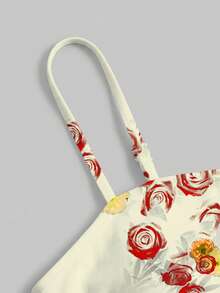 Y2Kool Maria Clara Maia Artist Boho Bohemian Women Vacation Plants Print Cut Out Halter Bodysuit, For Summer, Holiday, Beach, Festival, Ibiza Fits Gyaru Graphic Bodysuit Party Bodysuit,Valentine's Day - Beige - View 2