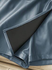 Franclia 女士休闲时尚街头风PU皮短裙，适合毕业典礼、教师节、返校季等场合 - 霧霾藍 - 查看 6