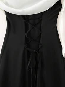 GlowEve Đầm chữ A cổ bẻ màu đen trắng cho nữ, kiểu dáng xòe, vai lệch, eo, thích hợp dự tiệc hoặc mặc hàng ngày, thích hợp cho nữ lớn tuổi. - Đen và trắng - Xem 5