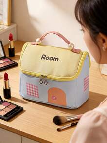 Joivida 1PC Extra Large Cosmetic Bag Portable Toiletry Bag Multi Compartment Cute Cartoon Makeup Organizer Dopamine Color Travel Storage Pouch For Women Gym Holiday Gift Tote Handbag - Multicolor - View 9