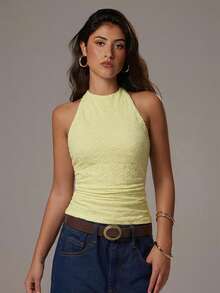 Avantive 情人节休闲复古节日服装、乡村音乐会服装、返校日茶话会服装、基础款音乐会服装、女士婚礼正装、西部鸡尾酒会俱乐部服装、优雅度假办公服装、机场无袖纹理服装、白色领口上衣西部女装白色女式上衣平价服装白色女式套装 - 淡黃色 - 查看 4