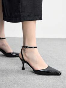 CUCCOO BIZCHIC Women's Pointed Toe Stiletto Heel PU Leather Slip-On Sandals, Fashionable Minimalist Design, Comfortable For Daily, Party And Banquet Wear Valentine's Day - Black - View 5