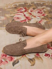 CUCCOO TILAWA Women's Rhinestone Bow Decor Casual Flat Loafers Valentine's Day - Coffee Brown - View 1