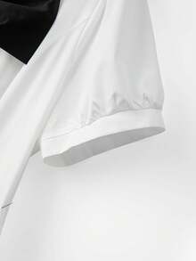 GlowEve CURVE Vestido de línea A con cuello redondo, bloque de color y decoración de lazo para mujer talla grande, elegante y versátil para uso casual, trabajo y fiesta - Blanco y Negro - Ver 4