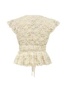 INAWLY Elegantes Damen-Top in Apricot mit floralem 3D-Schleifenmuster und Flügelärmeln für den Sommer - Aprikosenfarben - Übersicht 2