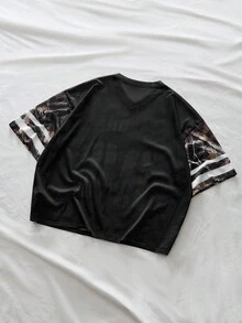 AXEPEAK Áo thun nam cổ chữ V in chữ và số, tay ngắn, kiểu dáng thường ngày, đa năng, thích hợp đi làm. - màu đen - Xem 3