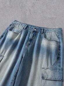 Manfinity Denimwave 男女皆宜的复古水洗宽松阔腿牛仔裤 - 中等水洗藍 - 查看 7