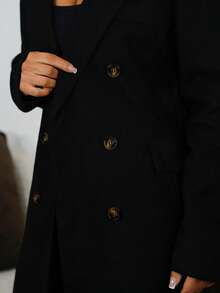 SAYEHFBABY 女式双排扣纯色大衣 - 黑色 - 查看 3