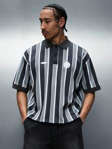PLAYBOY X SUMWON Regular Fit Vertical Striped Collared Polo Shirt With Button Placket Short Sleeve Classic Summer Casual Lightweight Top - Multicolor - View 1