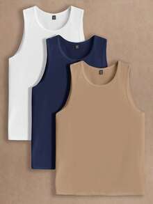 HIMLAND 男士纯色圆领休闲宽松背心，男士三件装休闲无袖衬衫，夏季沙滩度假男士背心，竖条纹撞色背心，基础款黑白打底衫套装，舒适健身肌肉T恤，日常穿着圆领背心，男士时尚印花背心套装，三件装男士背心 - 休闲撞色条纹和纯黑白无袖衬衫 - 夏季沙滩健身运动打底衫套装，时尚竖条纹和纯色柔软背心，适合沙滩和日常穿着，送给丈夫男友的礼物，简约时尚通勤装。 - 彩色 - 查看 5