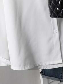 SHEIN Genkimix Kids Female Teenagers' Casual Fashion Lapel Shirt Button Placket Practical Version Loose, Comfortable, Soft, Practical And Versatile, Suitable For Autumn, Spring And Summer, Suitable For Daily Wear, Commuting, Outdoor Play, Sports, School, Streetwear, Parties And Photography - White - View 6