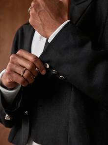 AKNOTIC 男士纯色通勤西装套装 - 圣诞派对宴会商务休闲外套和裤子两件套，男友礼物节日服装男士西装男士晚宴服装男士双排扣西装男士两件套翻领男士黑色西装套装男士双排扣西装男士黑色西装套装男士S码三件套西装 - 黑色 - 查看 9