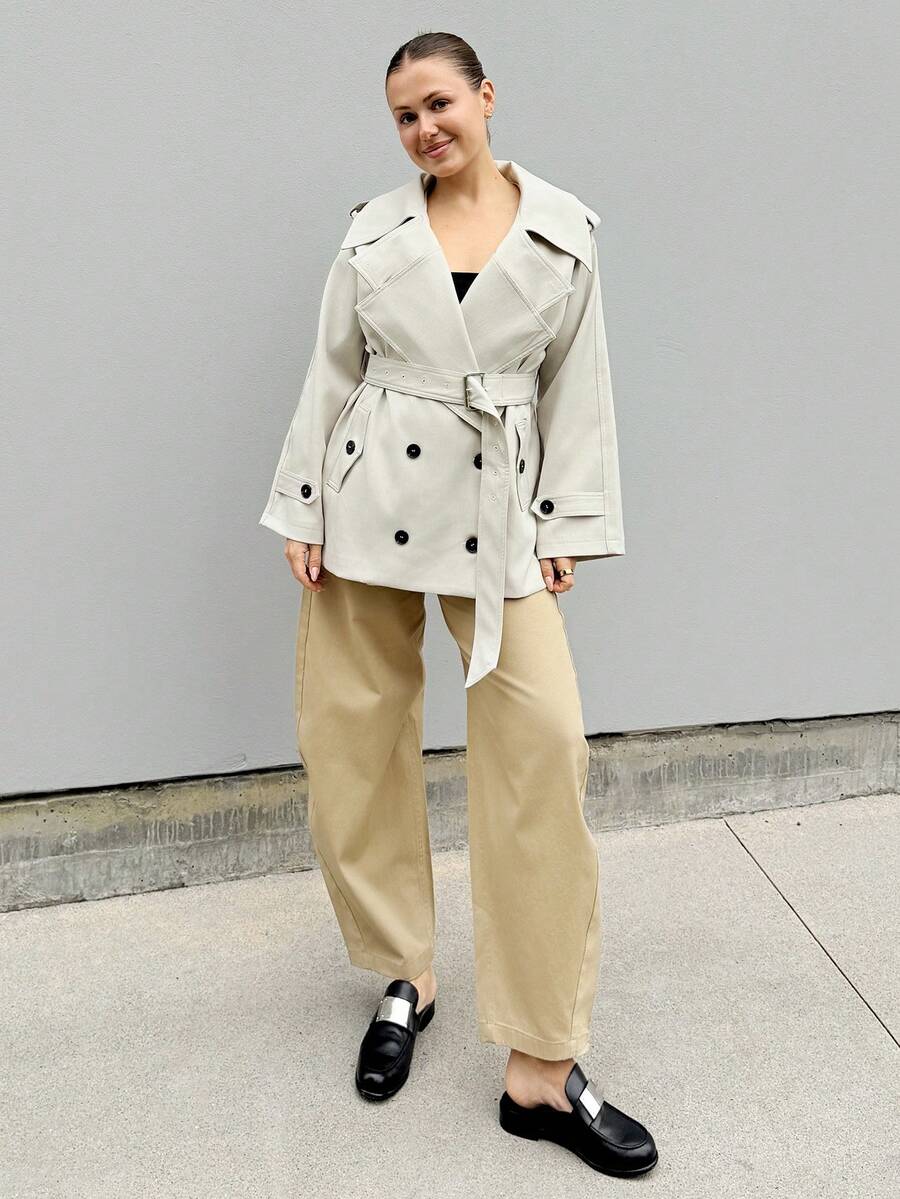 Kuleshova Women's Fashionable & Elegant Double-Breasted Belted Trench Coat French Style Clothes Women Trench Coat Trench Coat Women In Fall/Winter,Cozy Fall And Winter Clothes For Women - Grey - View 1