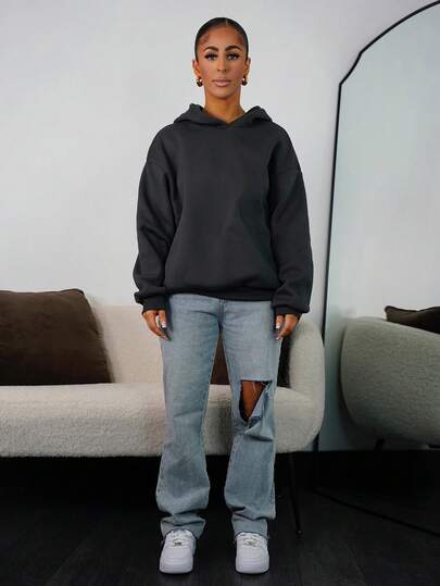 SAYEHFBABY Sommarkläder för kvinnor Enkla, avslappnade enfärgade pullover med långärmad huva utan dragsko Stora höst- och vinterkläder för kvinnor