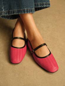 Rosivie Women's Buckle Design Casual Versatile Flat Shoes - Red - View 6