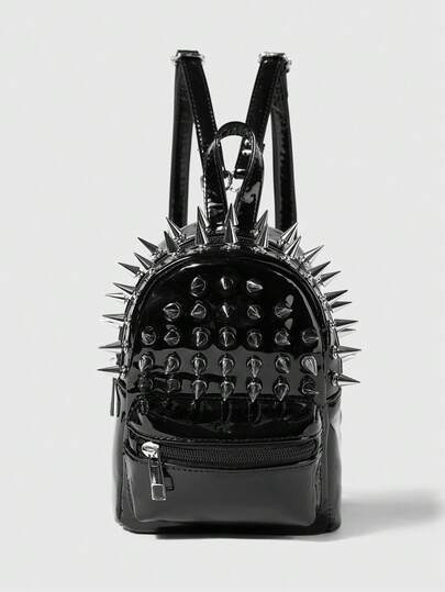 ROMWE Grunge Punk Niche Design Rivet Tassel Pleated Dual Shoulder Bag, Punk Street Style