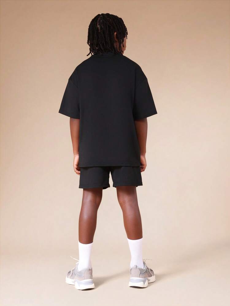 Graphic T-Shirt And Shorts Set With Text Print