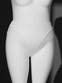 SHEIN Quần lót ren gợi cảm, cạp chun co giãn, thời trang dành cho nữ cỡ lớn. - trắng - Xem 5