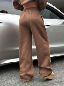 Muchica 棕色刺绣弹力腰宽松休闲女式运动裤