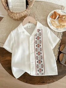 LMoss Kids Young Boy Printed Woven White Casual Shirt, Fashionable, Suitable For Spring/Summer - Multicolor - View 2