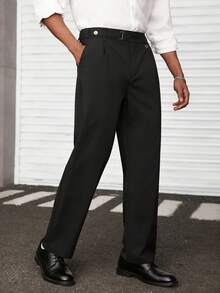 Manfinity Mode Pantalones de traje de trabajo/commute de unicolor con bolsillo para hombre - Negro - Ver 1