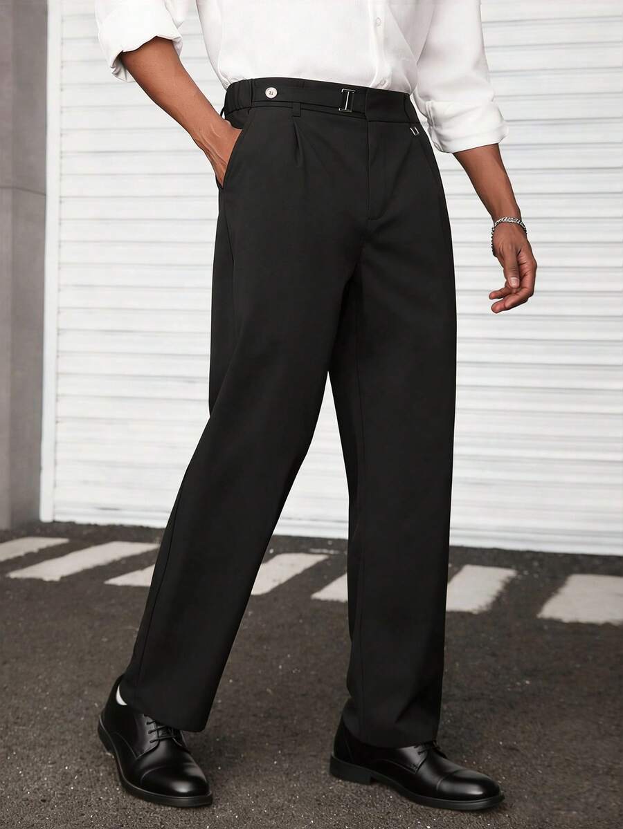 Manfinity Mode Pantalones de traje de trabajo/commute de unicolor con bolsillo para hombre - Negro - Ver 1