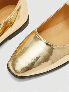 CUCCOO BIZCHIC Women's Shoes Spring And Autumn Comfortable Casual Cute Flat Shoes, Fashionable Commuting Silver Buckle With Square Buckle, Closed Low Vamp Small Square Toe Simple Slip On Shoes Office Vacation Women's Shoes Valentine's Day - Gold - View 7