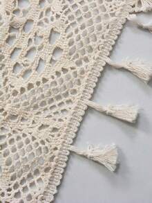 Cirelle 优雅流苏花边窗帘 – 成品半幅窗帘，日式房间隔断，适用于咖啡馆、公寓和舒适角落的装饰性薄纱窗帘 - 米色 - 查看 2