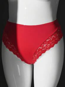 SHEIN Plus Size Sexy Lace Patchwork Panties, Valentine's Day - Red - View 6