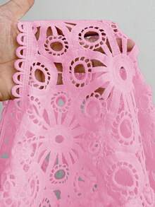 Maweii 大码女式镂空花卉圆领长袖优雅时尚衬衫 - 淺粉色 - 查看 7