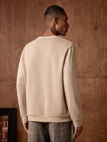 AKNOTIC Business Casual 男士休闲日常通勤简约字母印花圆领卫衣，春秋季 - 卡其色 - 查看 6