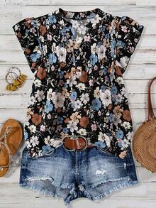 Linhara 大码碎花休闲度假衬衫短袖夏季上衣碎花女式衬衫夏季上衣女士夏季衬衫夏季休闲上衣夏季休闲上衣女士夏季衬衫 - 彩色 - 查看 1