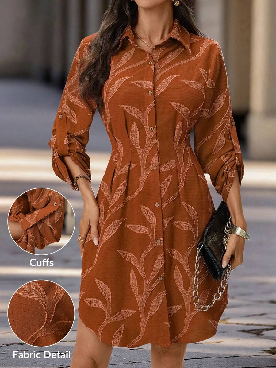 Editum 女士秋季新款豹纹衬衫领开衫短裙，适合日常通勤及多种场合 - 珊瑚橙 - 查看 1